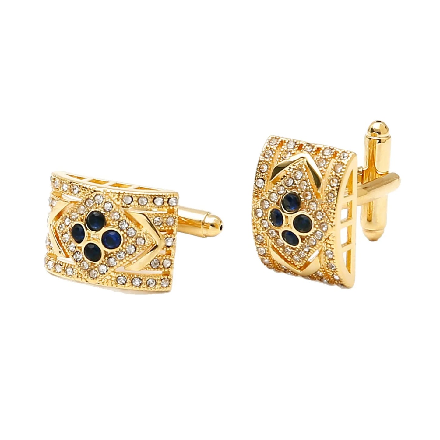 1 Pair Luxury Gold Cufflinks for Men - Black Zirconia Studded Dress Shirt Accessories