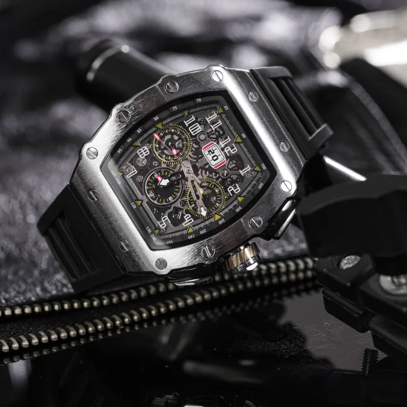 Fully automatic mechanical watch men's large dial men's trendy and fashionable wine barrel shaped mechanical watch sports men's