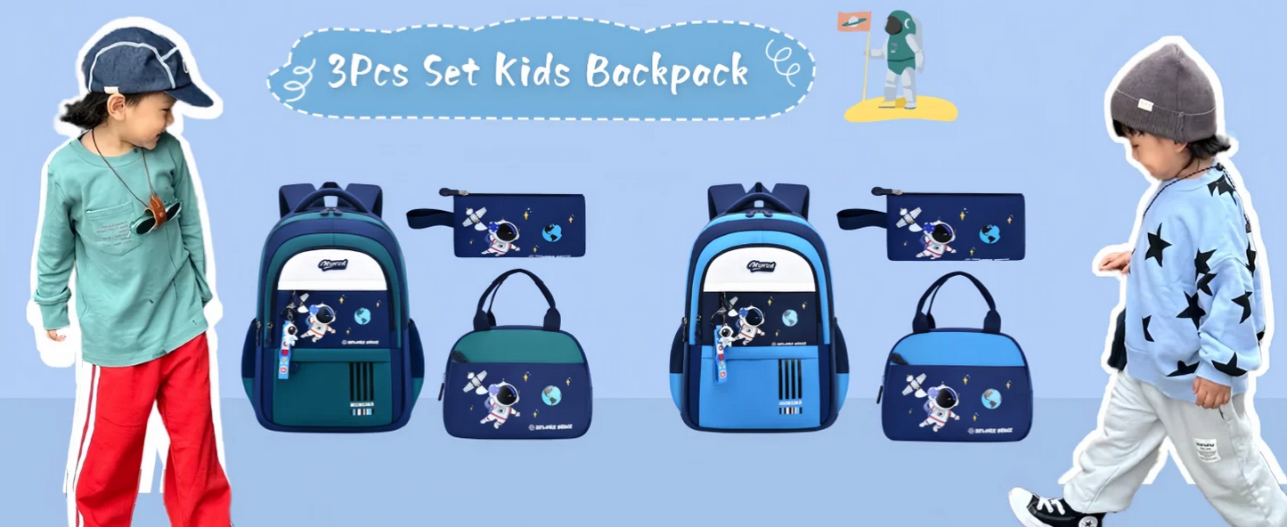 Boy Backpack Schoolbag for Boys Girls, School Bags, Waterproof Kids Bookbag Backpacks with Lunch Box Pencil Case Set