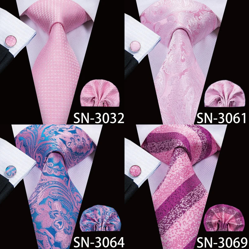 Hi-Tie Silk Men Tie Peach Pink Floral Wedding Necktie for Men Luxury Necktie Handkerchief Cufflink Fashion Design Business