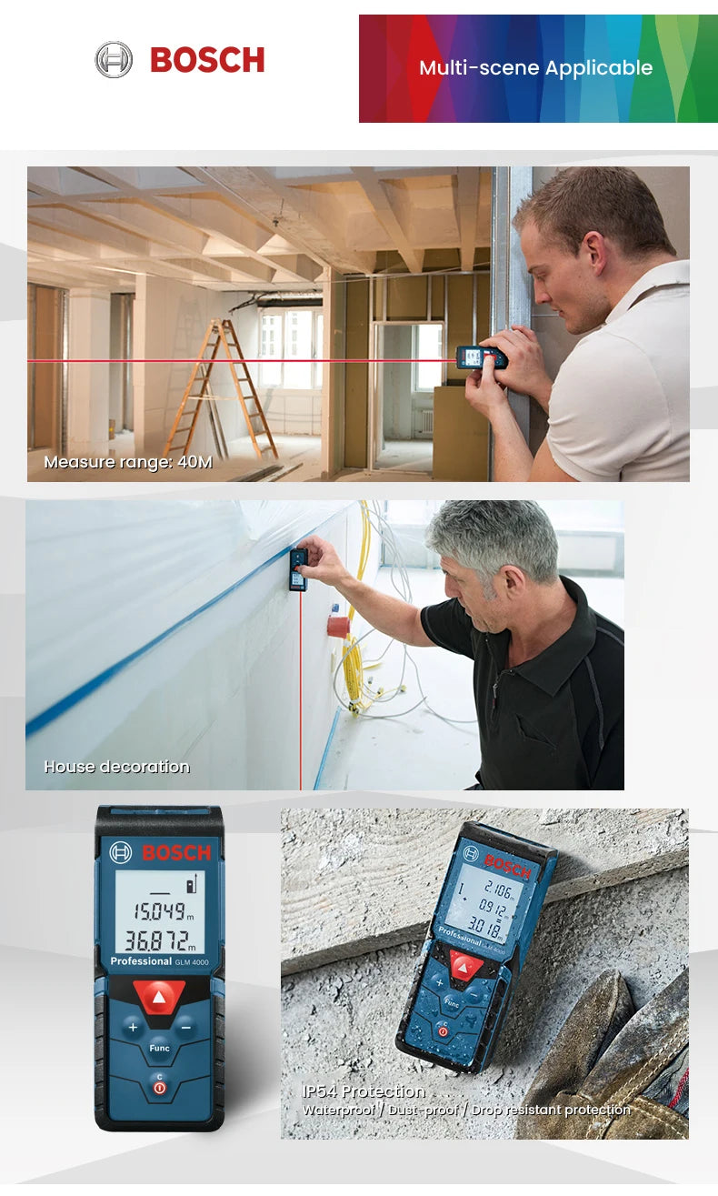 Bosch Laser Tape Measure Professional Distance Meter Optical Rangefinder Accurate 30-50m Surveying Equipment