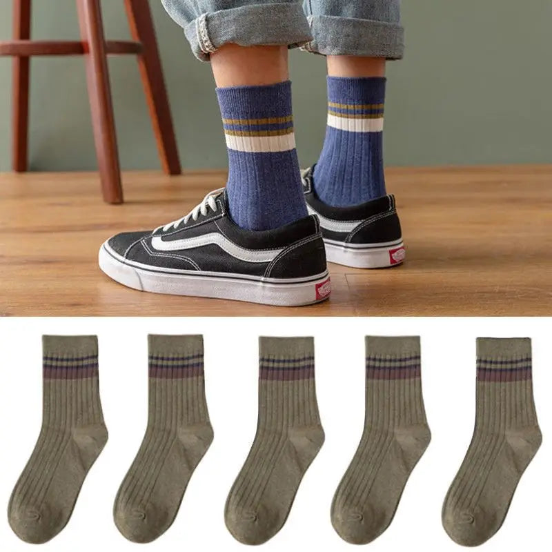 7 Pairs of Men's Striped Socks Fashionable Casual Socks High Quality Harajuku Retro Socks for Men Large Size Long Socks