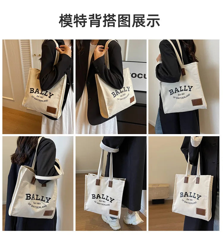 2025 New Canvas Tote Bag for Women Large Capacity Casual Shoulder Bag Simple Commute Shopping Bag High Quality