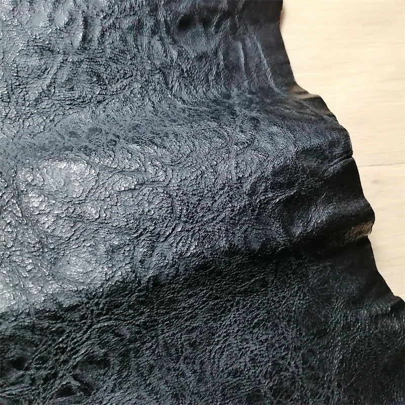 0.7/0.9mm Black Vegetable-Tanned Sheepskin. Top-Grain Leather. Genuine Leather Fabric. DIY Hand For Shoes.Bag. A Whole Sheepskin