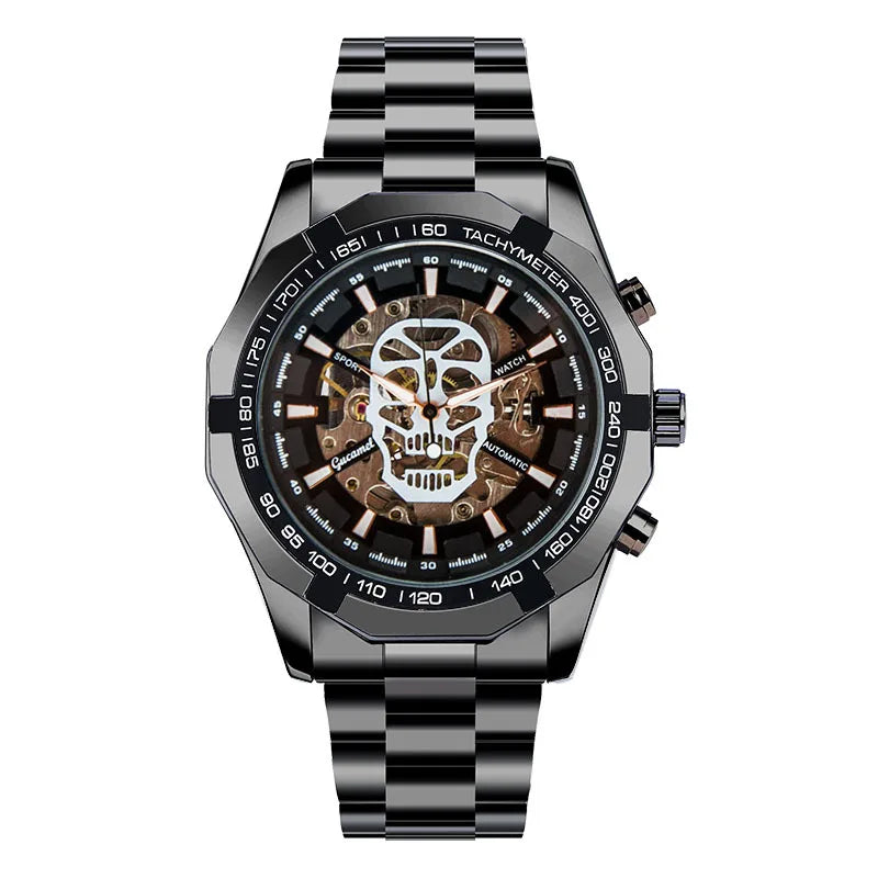 Automatic mechanical watch, fashionable hollow gold automatic mechanical watch, hot-selling business skull watch