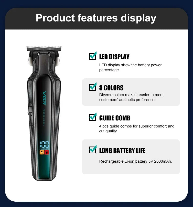 VGR Hair Trimmer Professional Beard Hair Clipper Rechargeable Hair Cutting Machine Electric Trimer for Men V-930