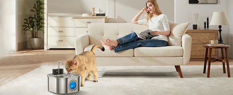 108oz/ 3.2L Wireless Cat Water Fountain Stainless Steel Battery Operated 4000mah Rechargeable & Faucet Pet Water Fountain