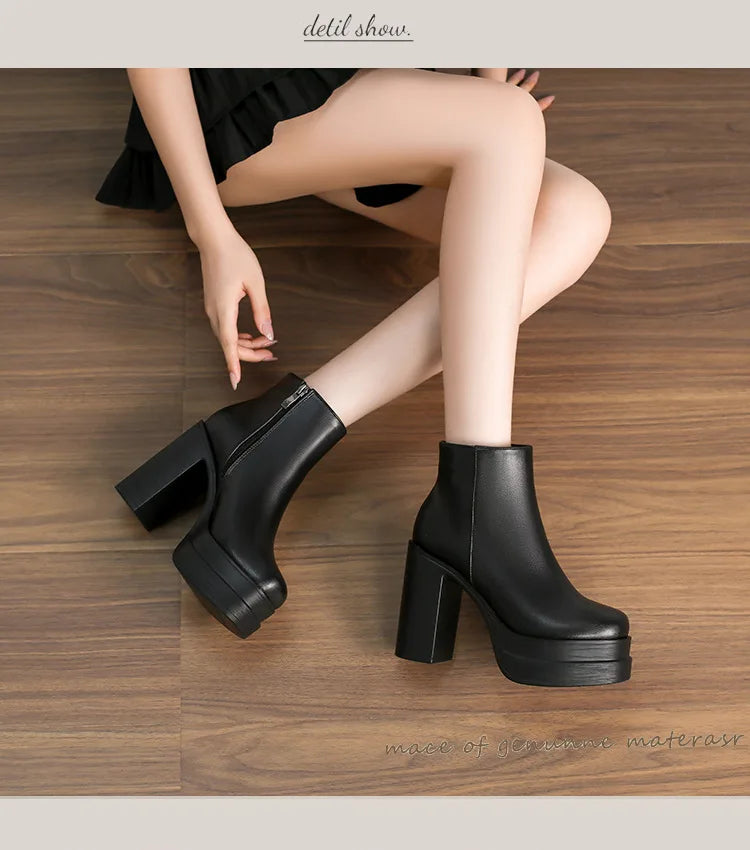 2025 New Women's Boots Sexy Ultra High Heels Woman Round Toe Boots Platform Shoes Women Shoes Ankle Boots Zipper Party Shoes