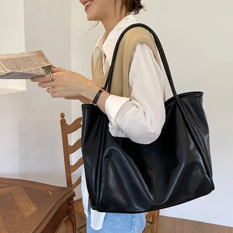 Women Tote Bag Fashion Underarm Pouch Large Capacity Soft Pu Leather Shoulder Bag Retro Crossbody Bag Casual Portable BucketBags