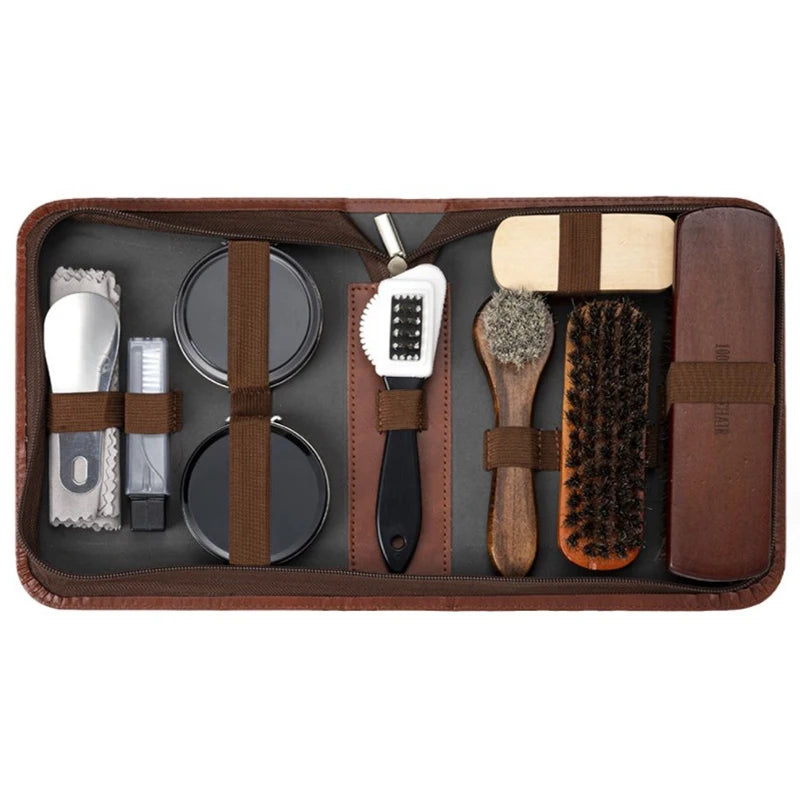 HorseHair Shoe Brush Set Leather Care Cleaning Polishing Tools Cleaner Shoehorn White Shoes Maintenance Kit Soft Wood Washing