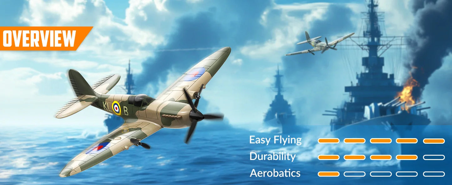Volantexrc 3CH Spitfire RC Plane 2.4G Gyro Stabilizer 400MM 400MM Fixed Wing EPP Foam Airplane RTF Fighter for Boys Children ﻿