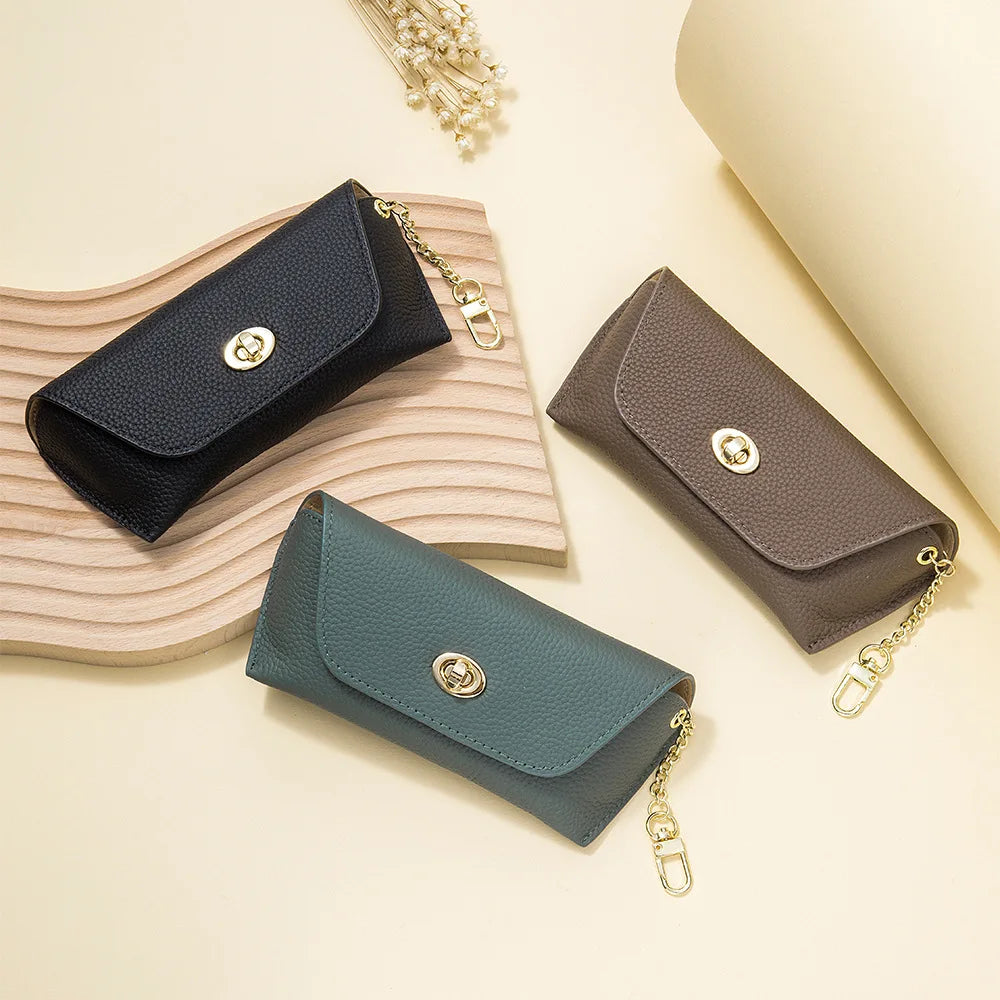 Genuine Leather Eye Glasses Case Vintage Handmade Soft  Eyewear Accessories Sunglasses Cases Luxury Spectacles Box Bag Pendant