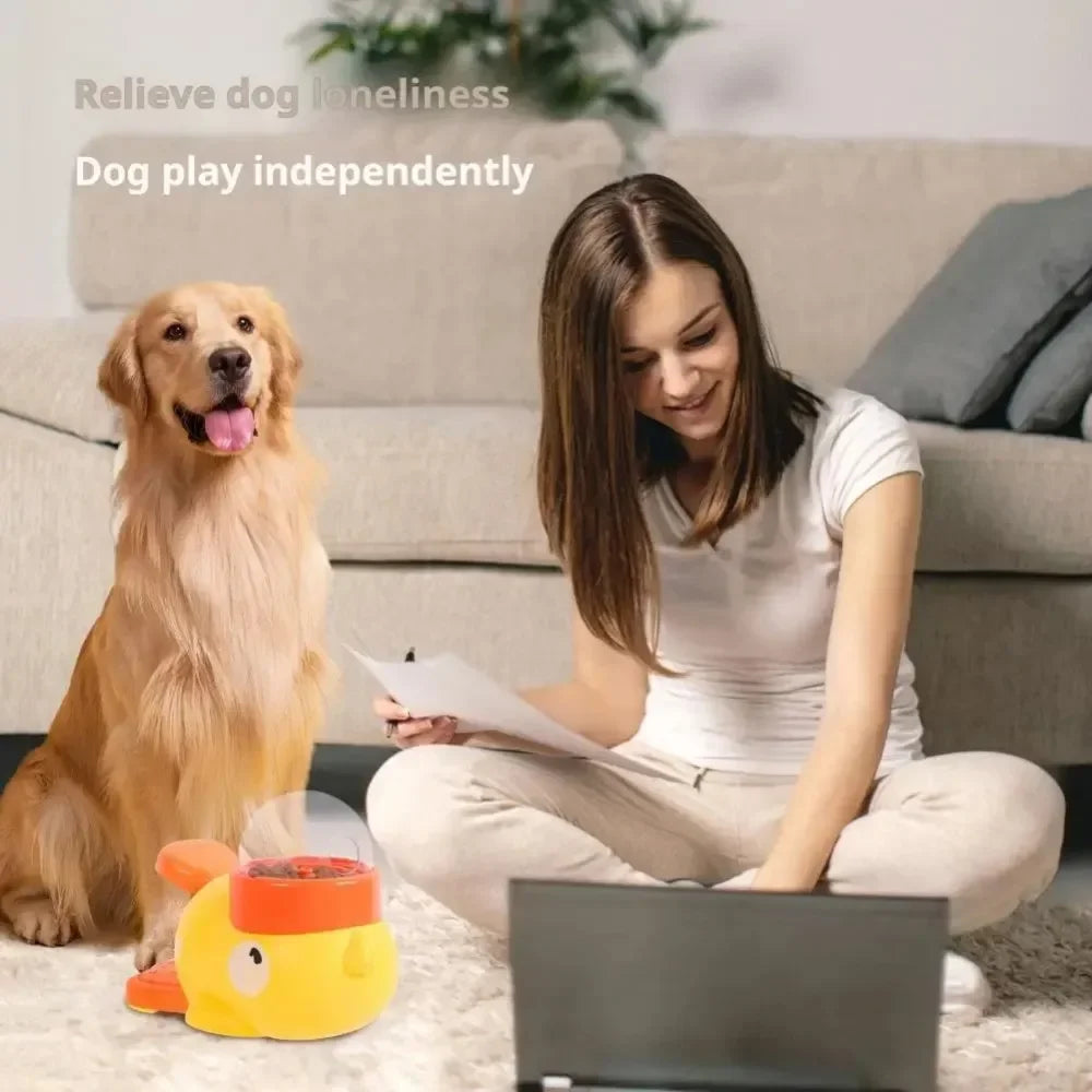 Cartoon Duck Pet Automatic Feeder Exercise Dog Intelligence Interactive Dog Food Dispenser Cat Dog Leakage of Toy Food Utensils