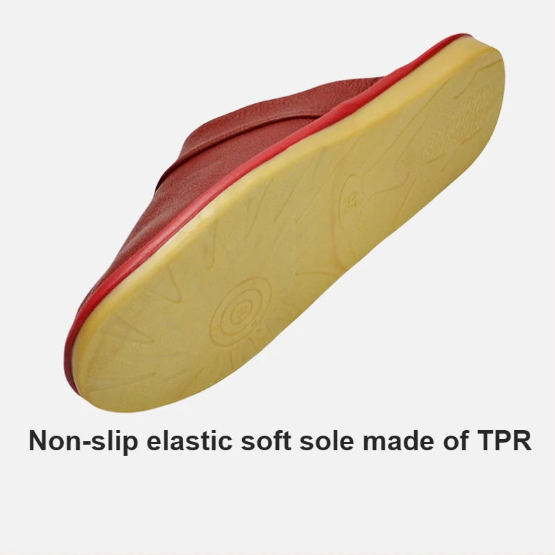 Genuine Cow Leather Slippers Homes in indoor slipper Spring Autumn summer men women elderly non-slip casual single Slides shoes