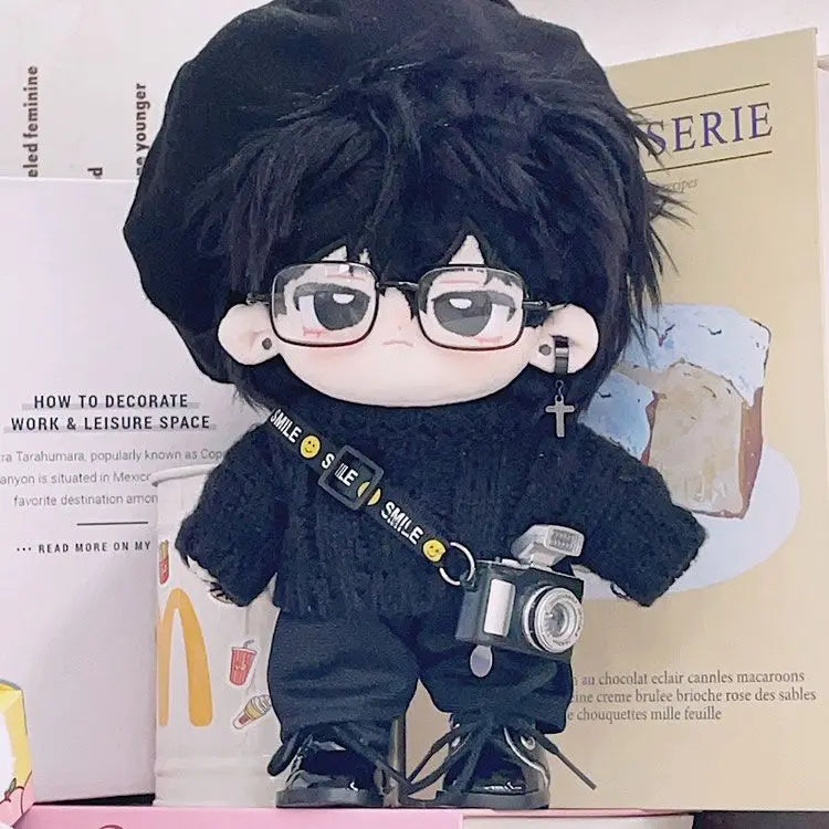 20cm baby clothes black beret black sweater set autumn and winter cool cotton doll clothes fat body can wear
