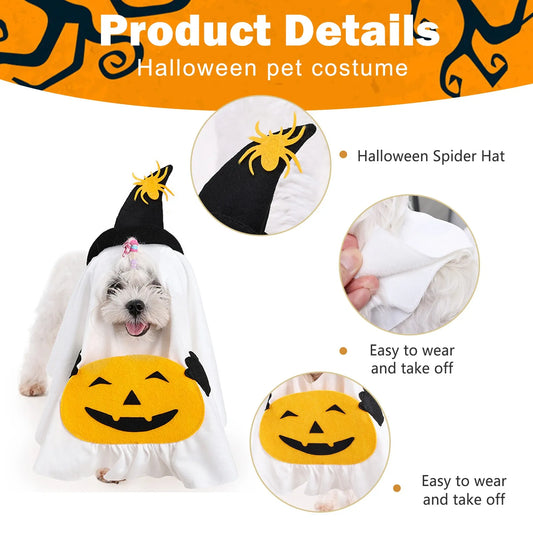 Halloween Pet Ghost Pumpkin Costume Adorable Pumpkin Pet Costume for Dogs and Cats Fun Trick-or-Treat Pet Costumes Easy To Wear