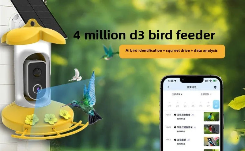 Intelligent Bird Feeder Camera Solar-powered Wide-angle High-definition  Outdoor Real-time Monitoring Pet Supplies Accessories