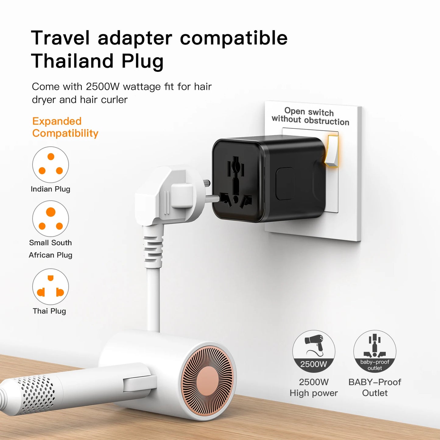 European Travel Plug Adapter - International Power Adapter Worldwide Charger Without USB, Travel Essentials for US,AUS,EU,UK