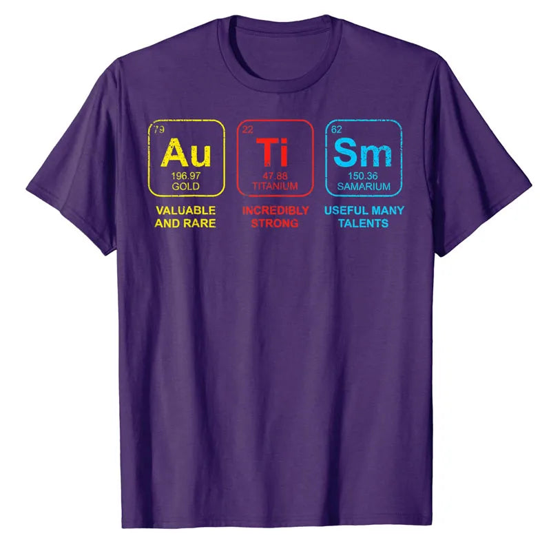 Autistic Support T-Shirt Autism Elements Periodic Table Awareness ASD Men Women Kids Tee Tops Funny Letter Print Graphic Outfits