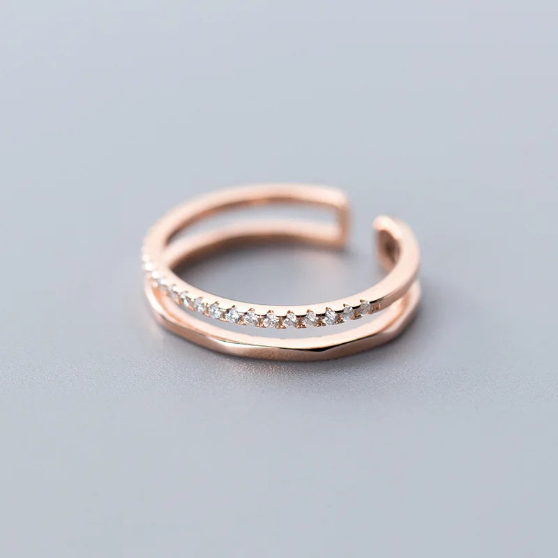 925 Sterling Silver Rings for Women Men Couple Minimalist Handmade Double Zircon Ring Party Jewelry Gift Prevent Allergy