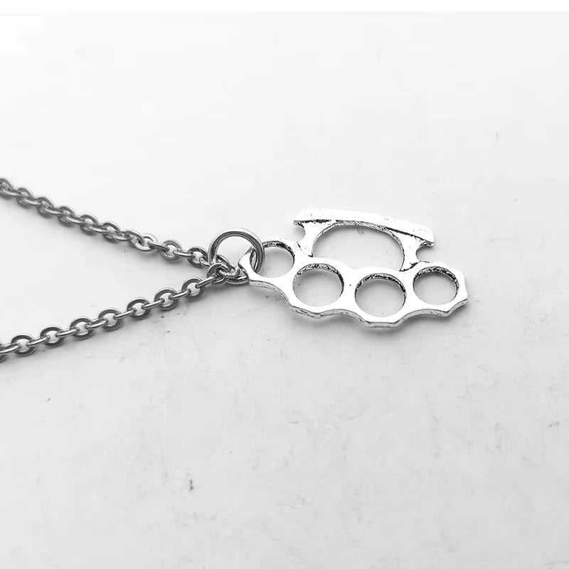 Brass Knuckles Pendant Necklace for Women Men Neck Chain Vintage Summer Goth Jewelry Trend Accessories Holiday Gifts
