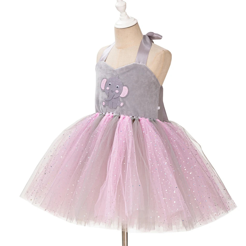 Girl Cartoon Raccoon Sloth Koala Piggy Rabbit Tutu Sling Dress Children Cosplay Festival Performance Dance Costume Headband Sets