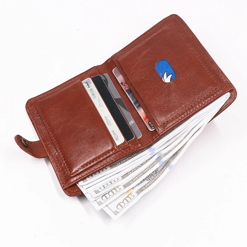 Genuine Leather Wallet For Men Vintage Real Cowhide Wrinkled Short Bifold Slim Thin Hasp Men's Wallets Purse Credit Card Holder
