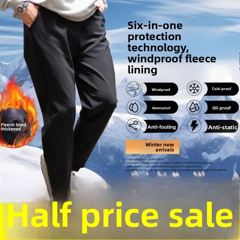 Men's Outdoor Casual Pants Thickened Fleece Lined Loose Fit Windproof Waterproof Winter Warm Cotton Trousers Straight Leg Jeans