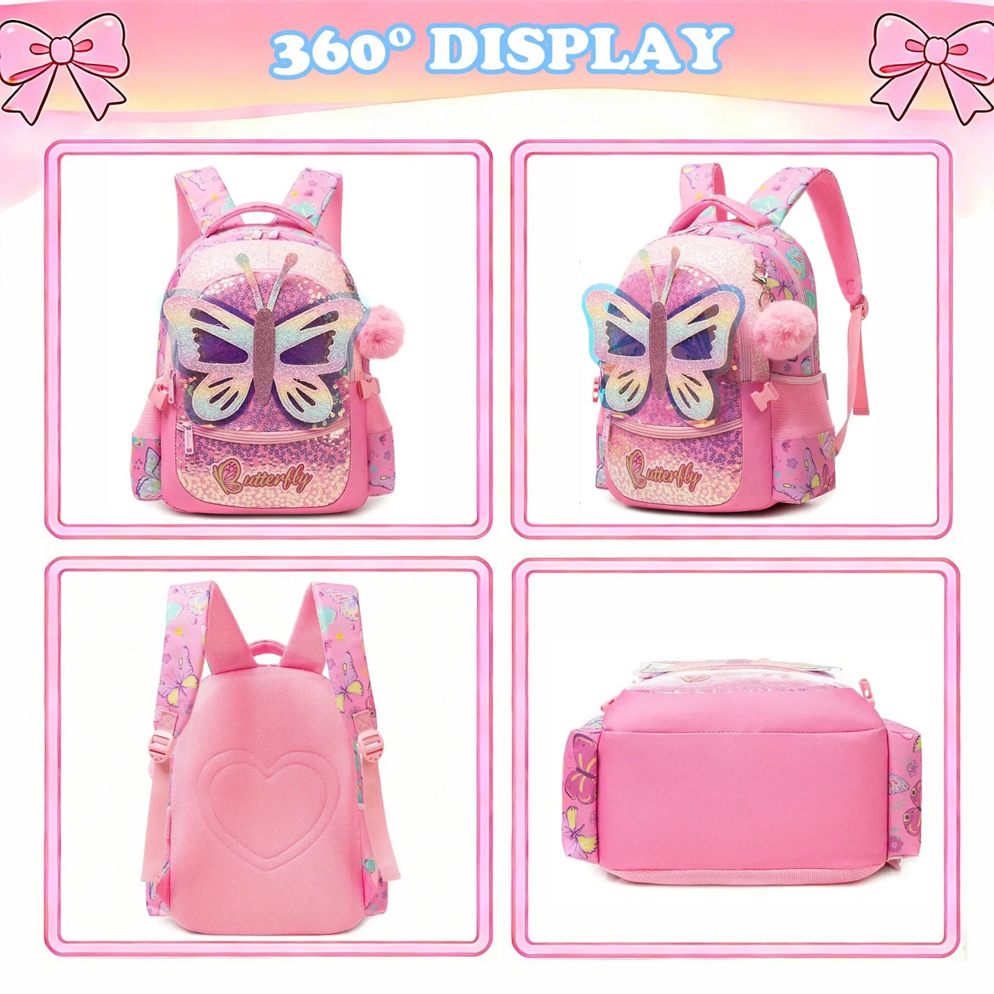Cute School Backpack for Girls Children Shoulder Bag with Insulated Lunch Box Casual Daypack for Students Back To School Gift