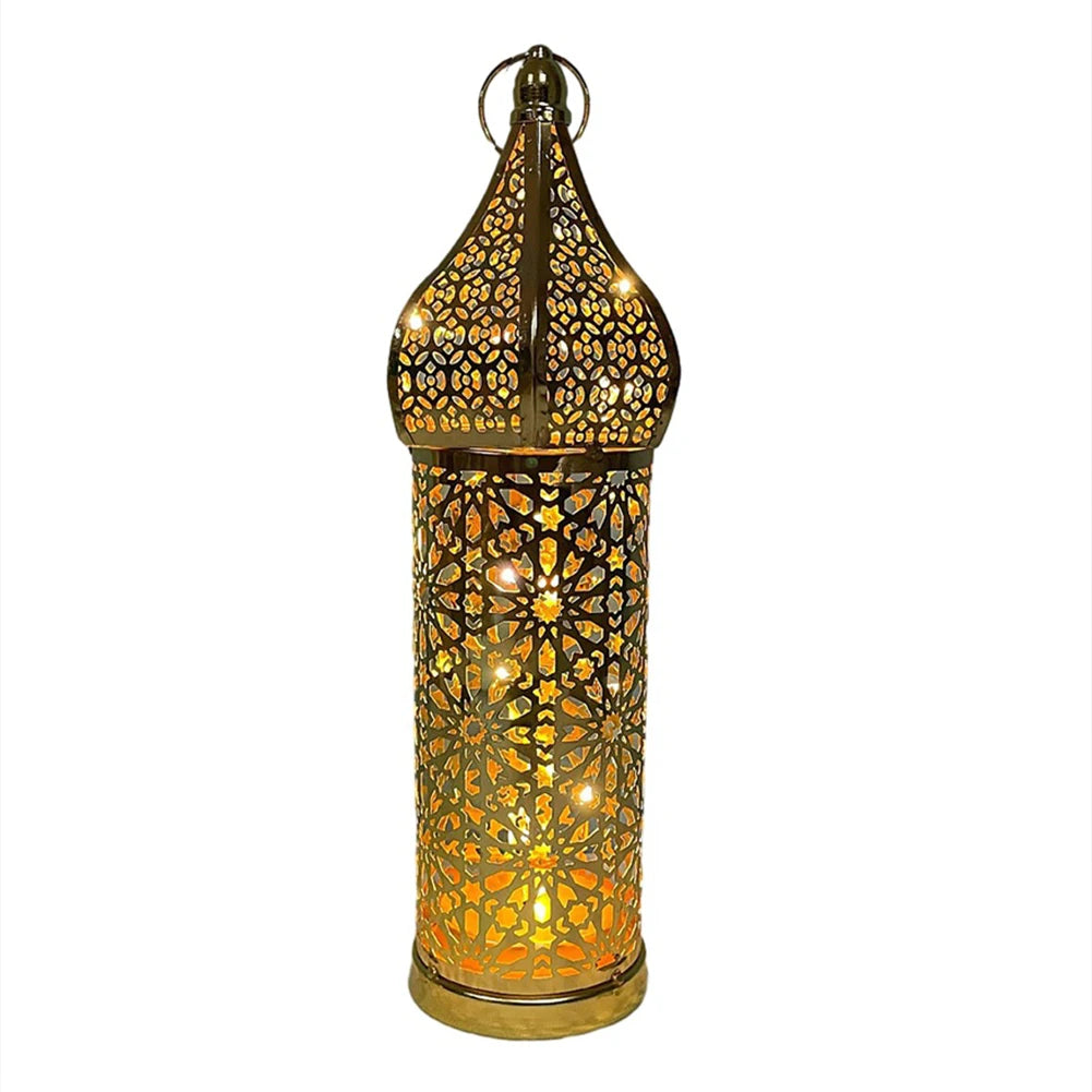 1PC Moroccan Golden Hollow Iron Lantern Ramadan Home Decoration Light Ornaments Gold Lanterns Moroccan Home Crafts Decoration
