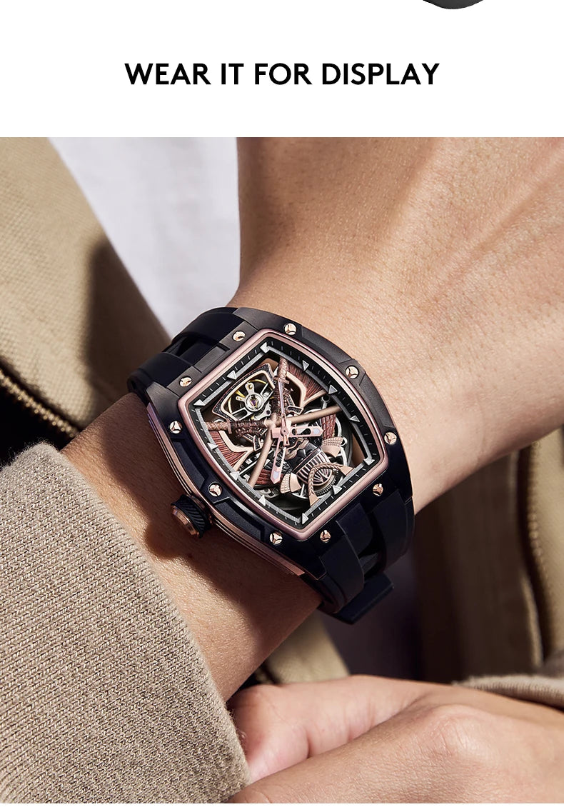 Automatic Movement Mechanical Watches for Men Fashion Black-warrior Hollow High Quality Waterproof Mens Watch Reloj Hombre