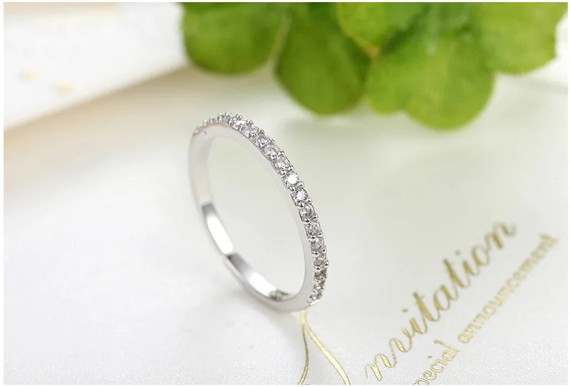 925 Sterling Silver Jewelry Shiny Zircon Women's Rings White Stacking Paired Ring Solid Bands Fine Minimalism Monaco