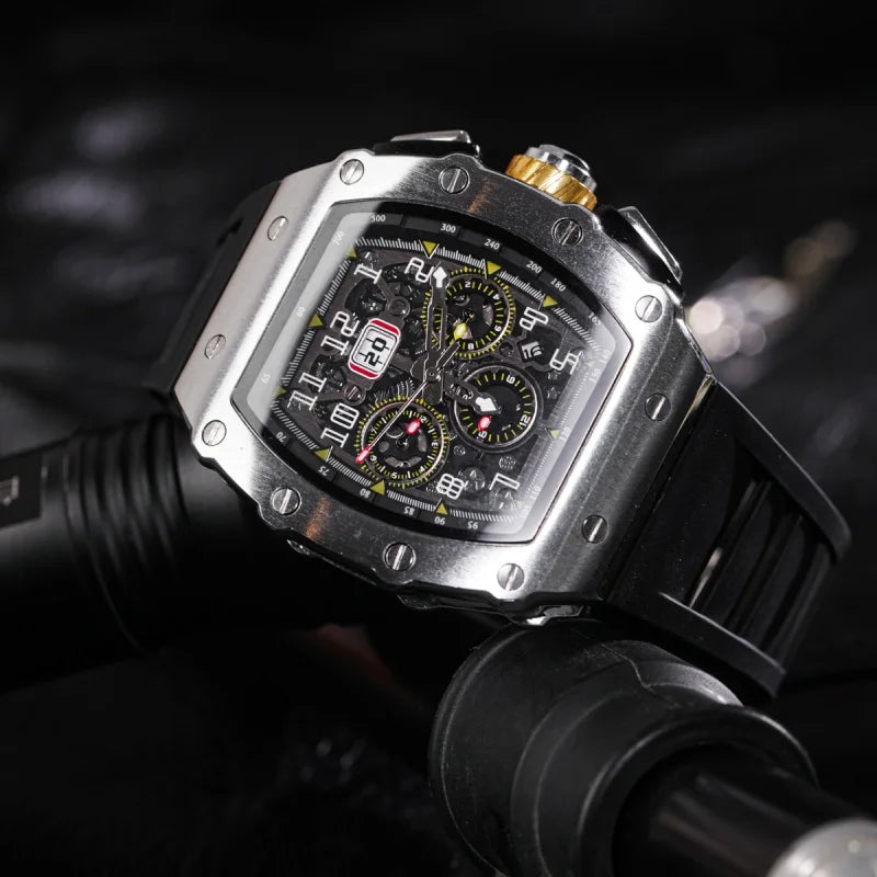 Fully automatic mechanical watch men's large dial men's trendy and fashionable wine barrel shaped mechanical watch sports men's