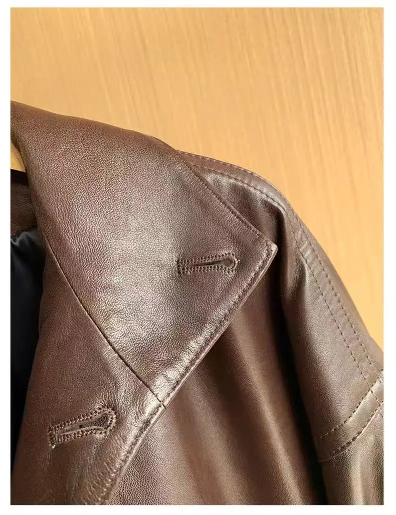 Imported Lightweight Leather Jacket for Women Modern Genuine Sheepskin Stand Up Collar Short Silhouette Coat Winter Tops Mujer