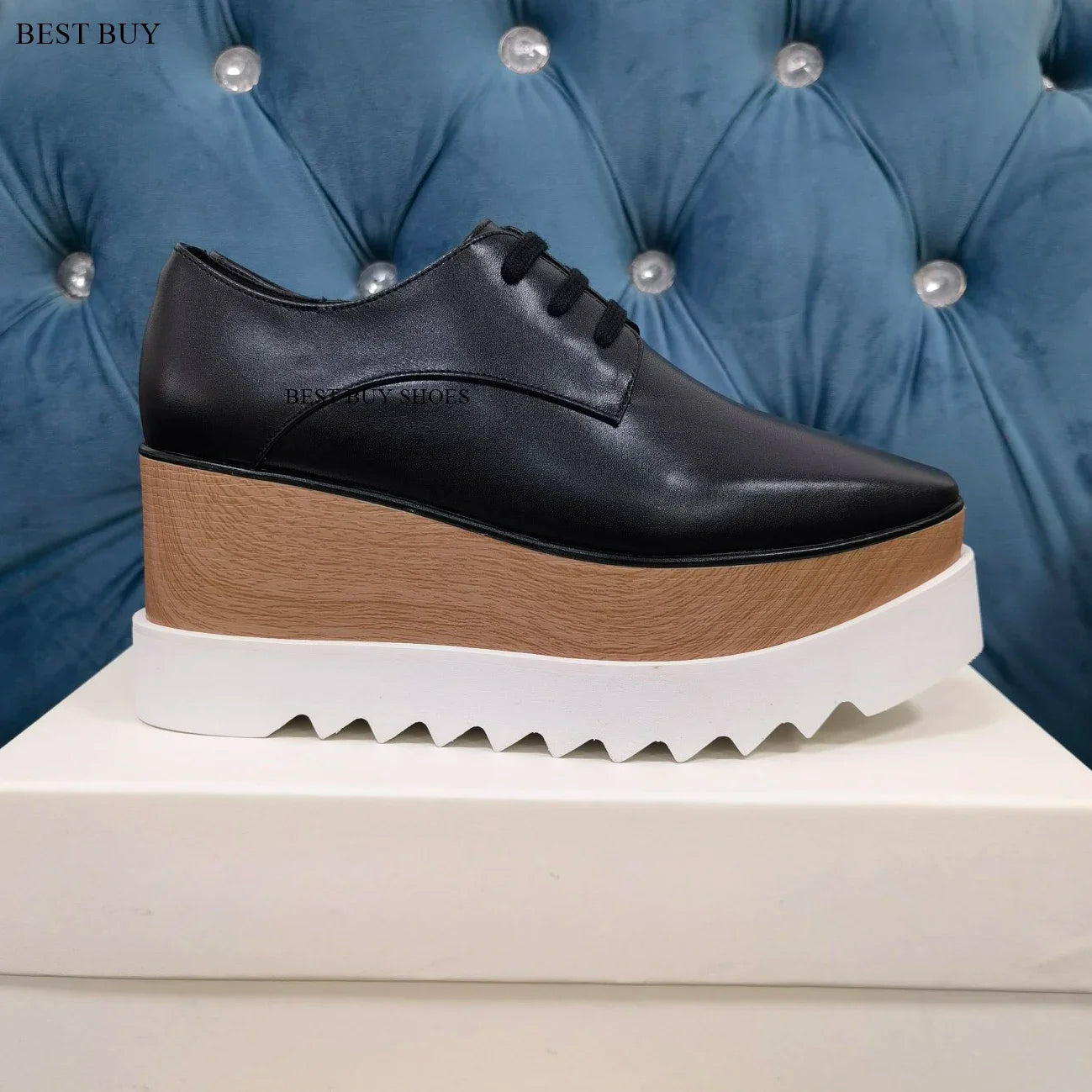 Women Fashion patent Stars high Loafers Shoes Lady Square Toe lace-up Thick Bottom Platform Wedge Shoes For Women sneakers