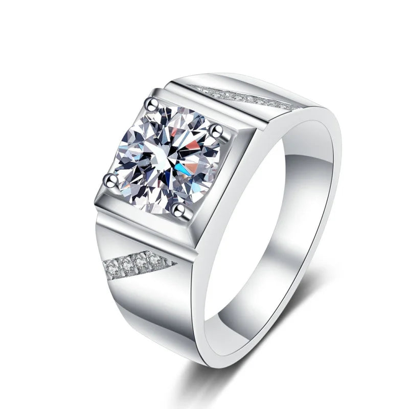 JoyceJelly Pure Silver 925 Jewelry For Men Luxury 1 Carat D Color Moissanite Ring S925 Simple Wedding Rings Platinum Plating