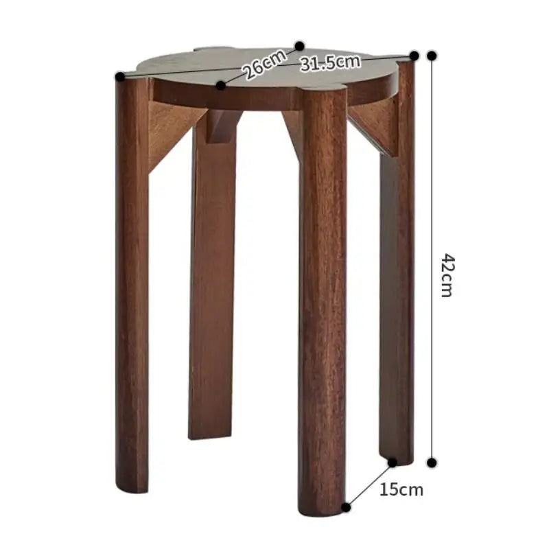 4pcs Foldable Solid Wood Stool, Living Room Low Stools, Bedroom Dressing Stool, Dinning Room Dinner Stool,  Round Small Table