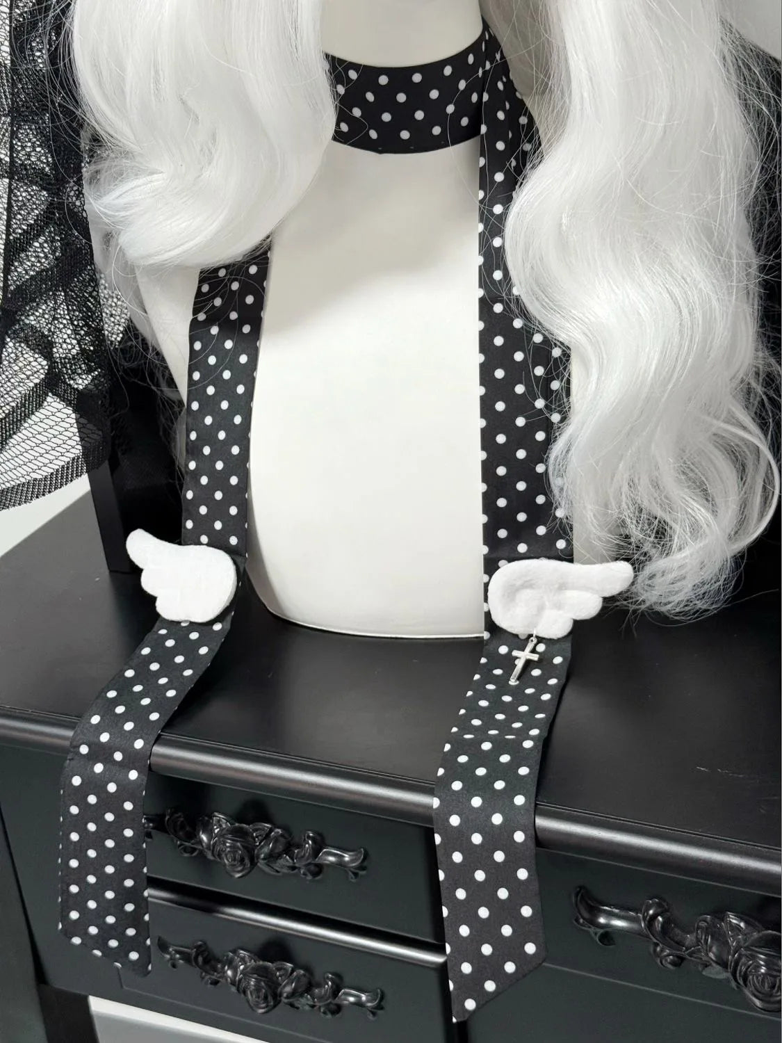 Handmade Polka Dot Silk Necktie Summer New Japanese-style Lolita Long Bowtie Girl Y2K Landmine Decoration Bow Tie Accessories