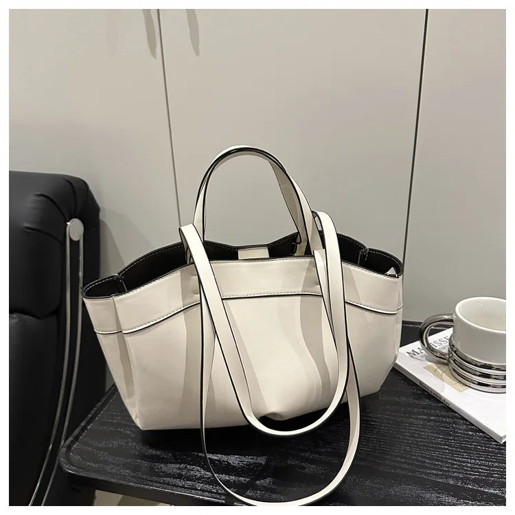 Women Tote Bag Underarm Bag Large Capacity PU Leather Shoulder Bags Vintage Solid Crossbody Bag Trendy Briefcase Bags with Purse