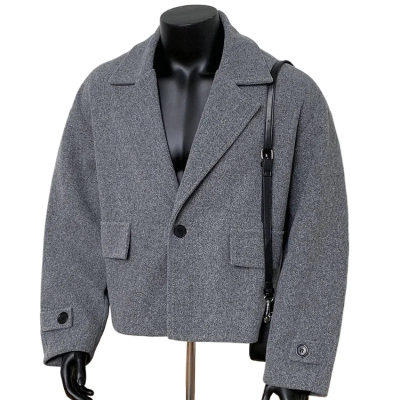 High-end British Style Sle Ort Suit Woolen Jacket Men's Autumn Winter High Sensation Cool Korean Sle Coats Jaet Outerwear Unisex