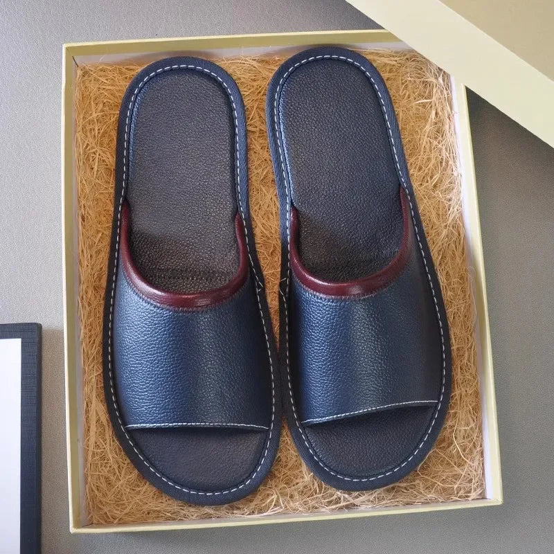Genuine Leather Couple Summer Indoor Slippers Anti-Slip Women Household Slippers Men Casual Home Shoes