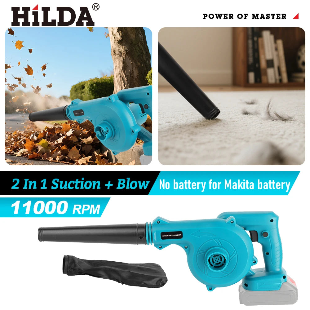 HILDA Cordless Electric Blower Blue Turbo 2-in-1 Blowing And Suction Machine Handheld Leaf Vacuum Cleaner For Makita 18V Battery