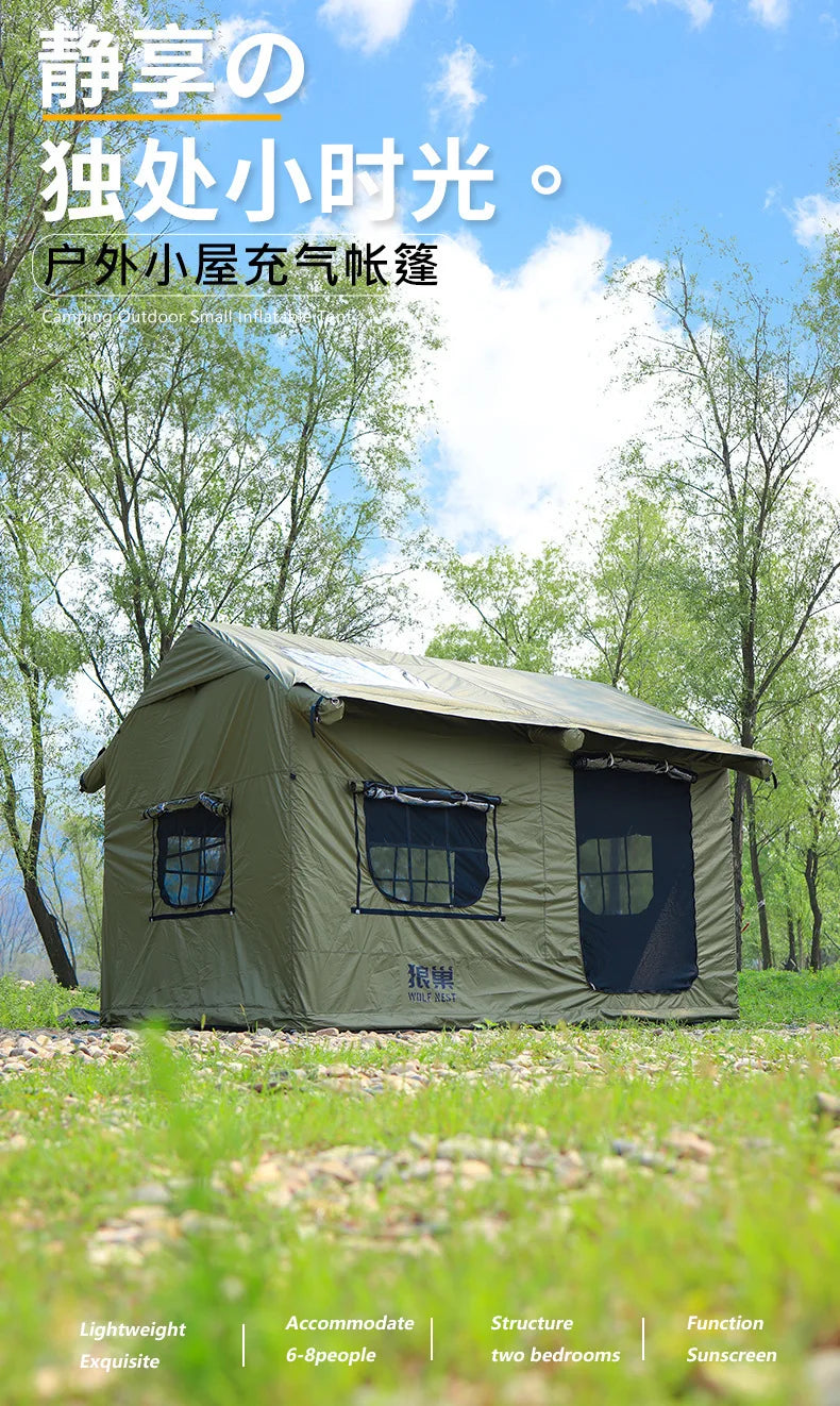 Outdoor Roof House InfIatable Camping Tent For 5-8 Person With Canopy Oxford Cloth