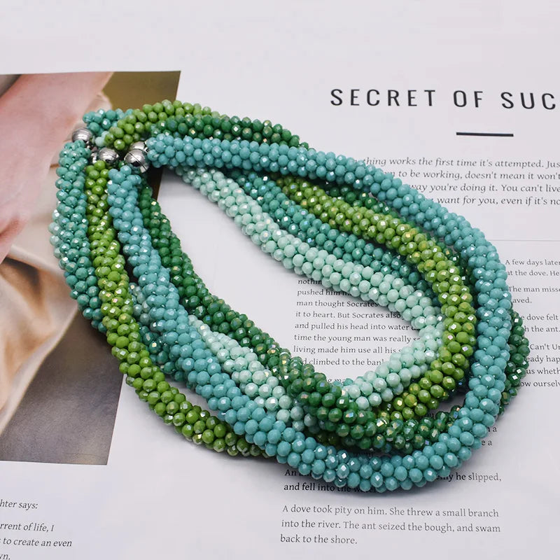 New Woven Bead Necklace Glass Beaded Bohemian Statement Necklace Bracelet Hair Accessory Set For Women Jewelry Gift
