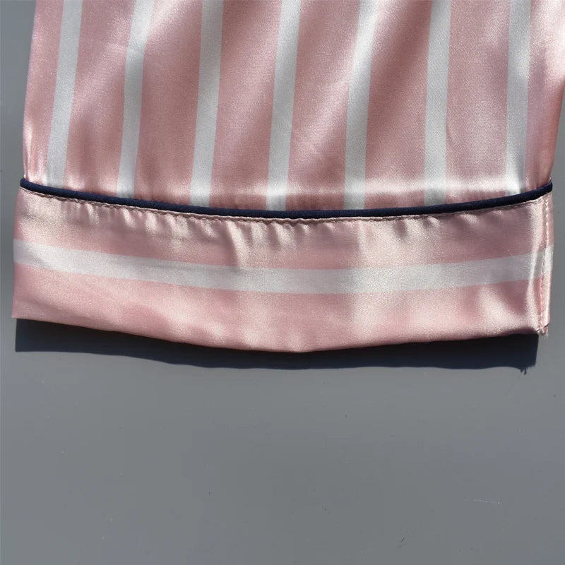 Pajama Pants For Women Silk Satin Trousers Stripes Thin Loose Plus-size Ice Home Pants Night Wears Sleep Bottoms For Female
