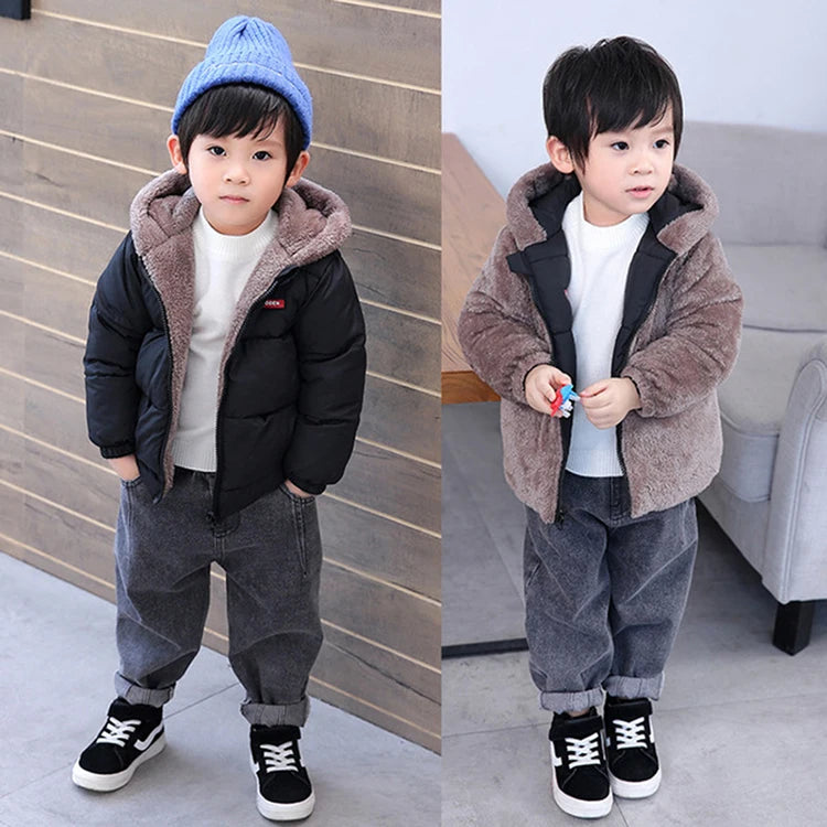 Winter Baby Kids Jacket For Girls Coats Lamb Wool Plus Velvet Thick Coats Toddler Children Outwear 1-6 Year Boys Cotton Jackets