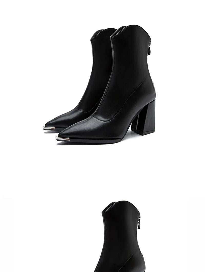 Pointed Toe Women's Ankle Boots Fashion Back Zippers Short Botas Ladies Elegant Square High Heel Winter Women's Footwear