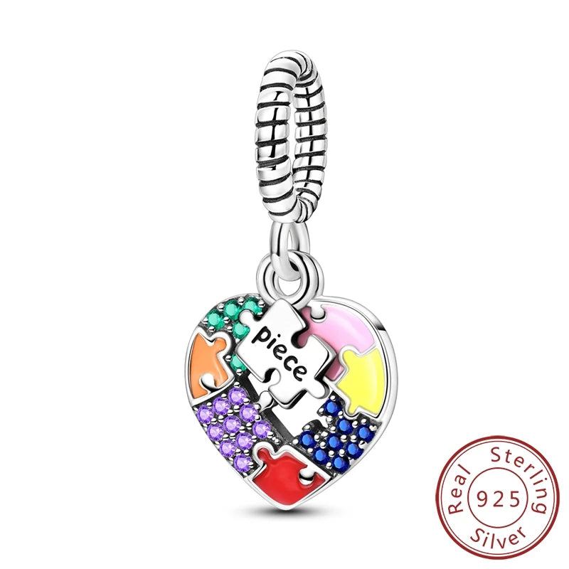 925 Sterling Silver Autism Awareness Symbol Puzzle Piece Pendant Charm Fit Original Charm Bracelets Women DIY Jewelry Gift