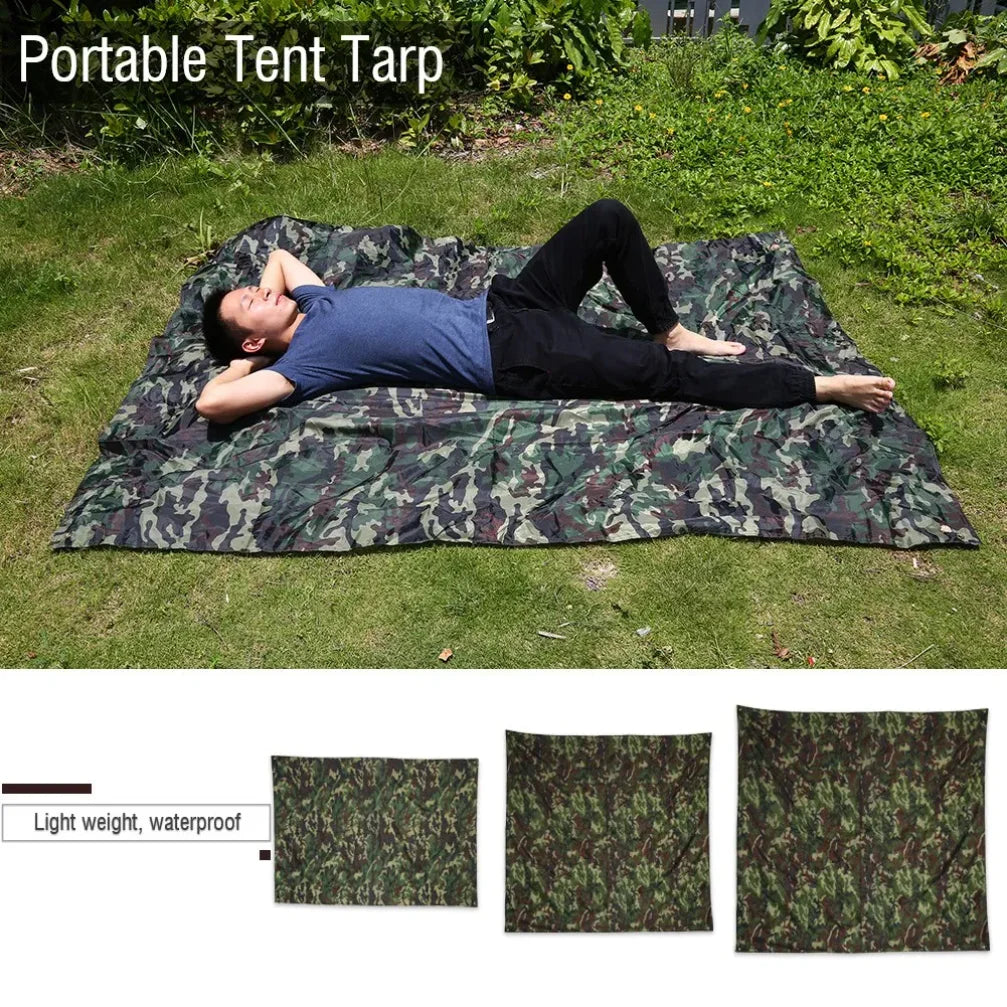 Camouflage Outdoor Tent Tarp Nylon Fabric Portable Lightweight Rainproof Mat RainTent Tarp Shelter for Camping