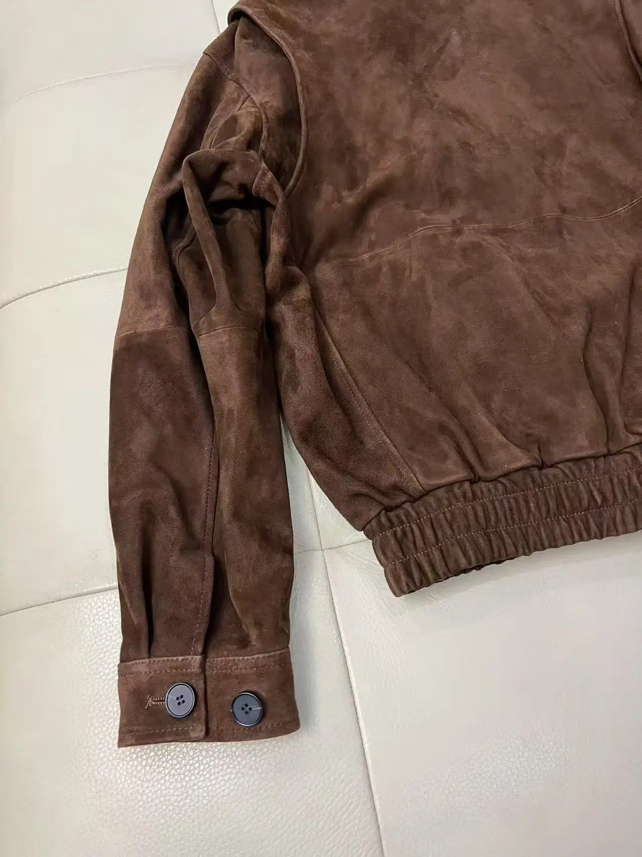 Brown Suede Jacket Spring Women Sheepskin Vintage Old Money Style Wide Shoulder Casual Baseball Leather Coat Giacca Pelle Donna